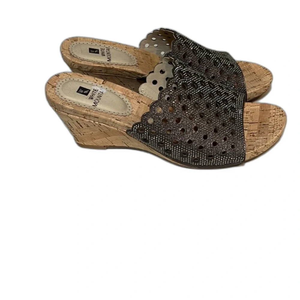 White Mountain Atlie Open Toe Cork Heel Wedge Metallic Brown 7M NEW WITHOUT BOX